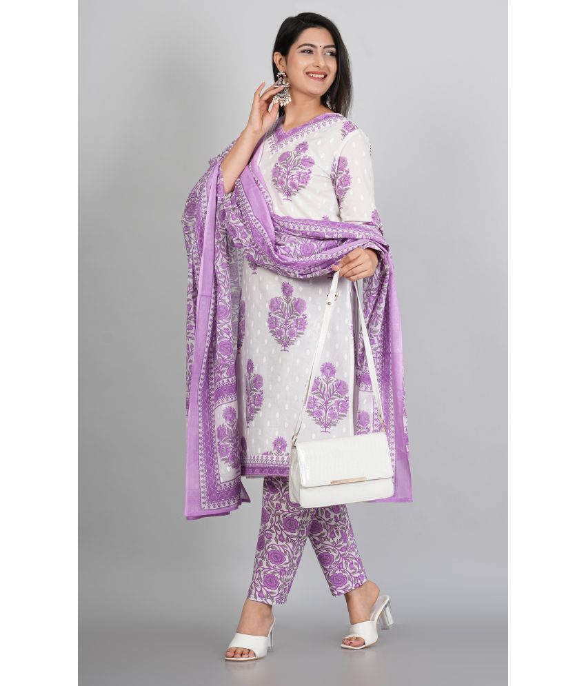     			Angvarnika Cotton Printed Straight Women's Kurti with Dupatta - Purple ( Pack of 1 )