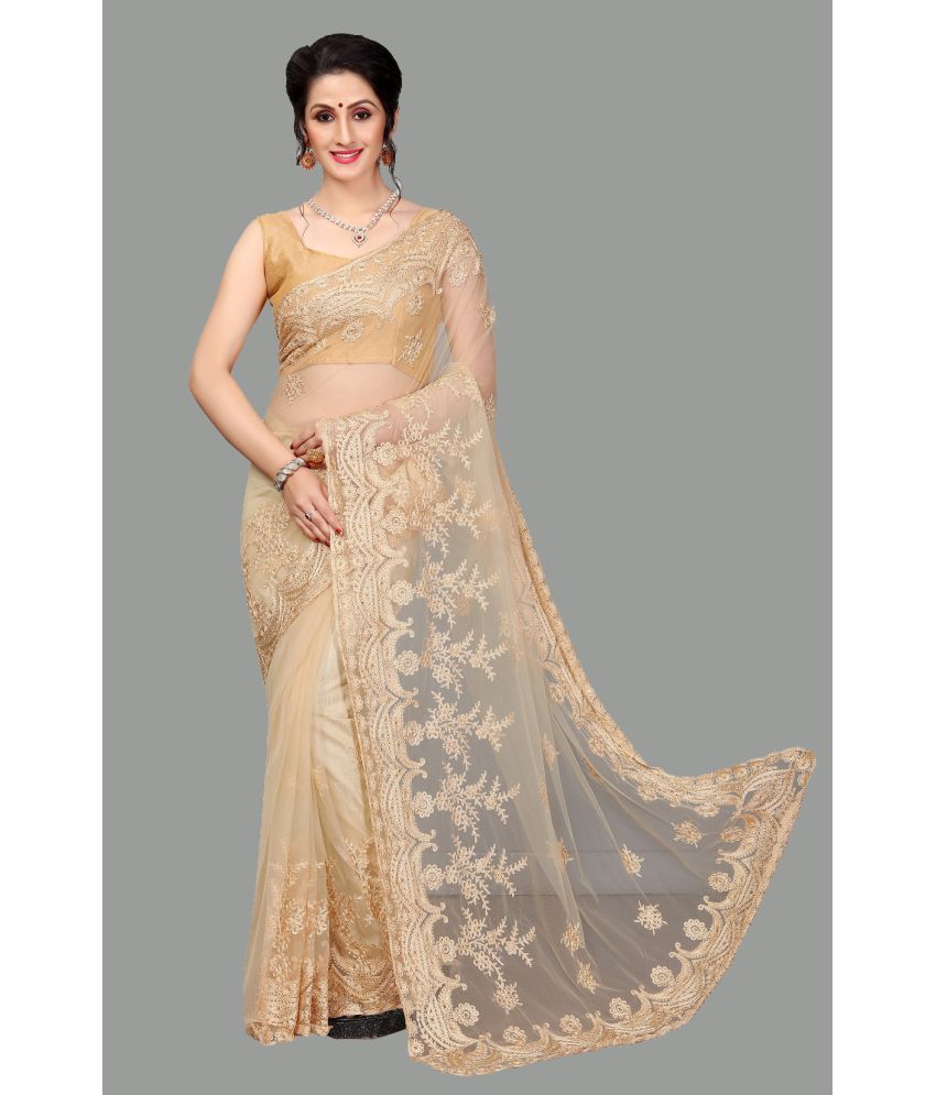     			Apnisha Net Embroidered Saree With Blouse Piece - Cream ( Pack of 1 )