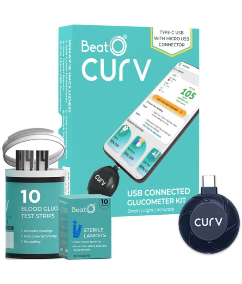     			BeatO CURV Smartphone Connected Glucometer Machine | FREE 10 Strips & 10 Lancets (Type-C USB Connector) | Not compatible with IOS