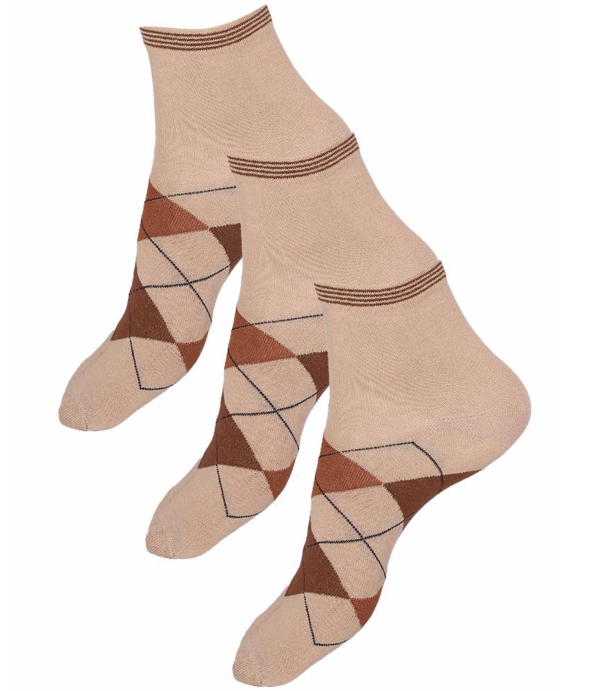     			Bodycare Cotton Blend Men's Printed Beige Ankle Length Socks ( Pack of 3 )