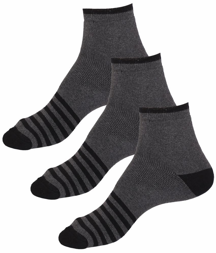     			Bodycare Cotton Blend Men's Striped Charcoal Ankle Length Socks ( Pack of 3 )