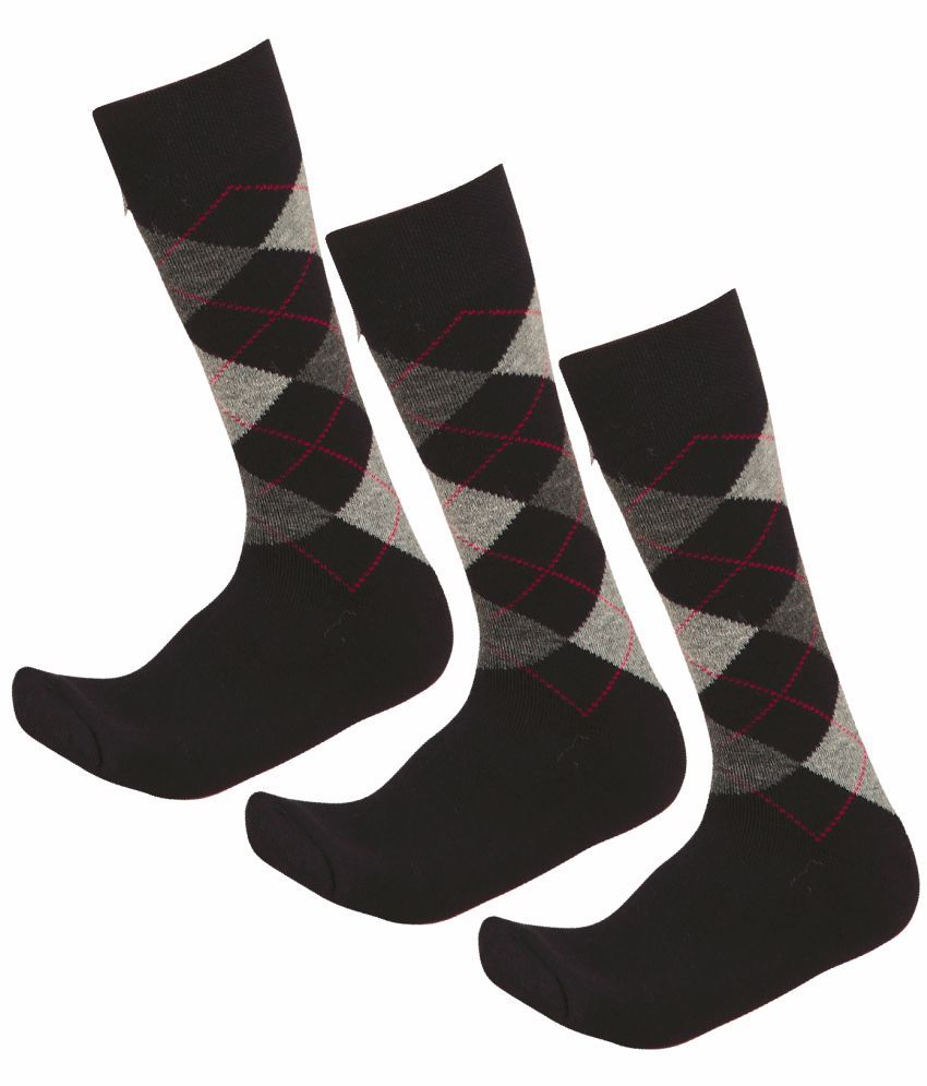     			Bodycare Cotton Blend Men's Printed Black Mid Length Socks ( Pack of 3 )