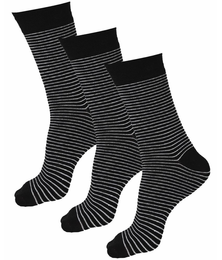     			Bodycare Cotton Blend Men's Striped Black Mid Length Socks ( Pack of 3 )