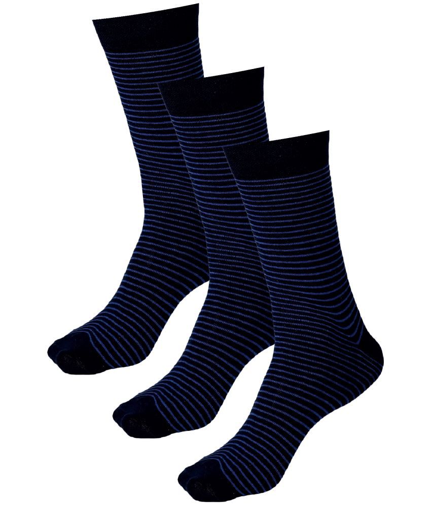     			Bodycare Cotton Blend Men's Striped Navy Blue Mid Length Socks ( Pack of 3 )