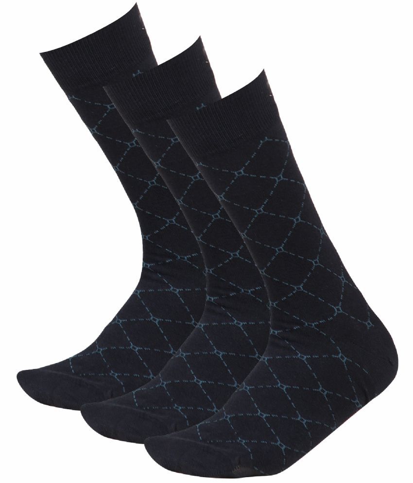    			Bodycare Cotton Blend Men's Checks Navy Blue Mid Length Socks ( Pack of 3 )