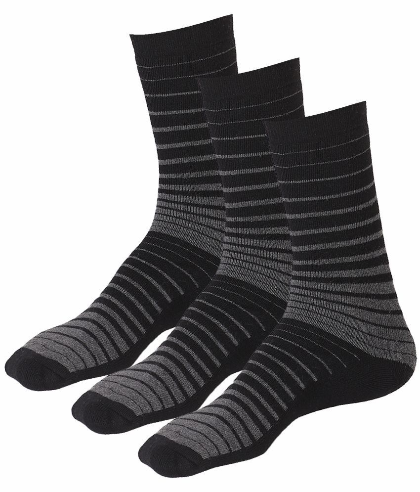     			Bodycare Cotton Blend Men's Striped Black Mid Length Socks ( Pack of 3 )