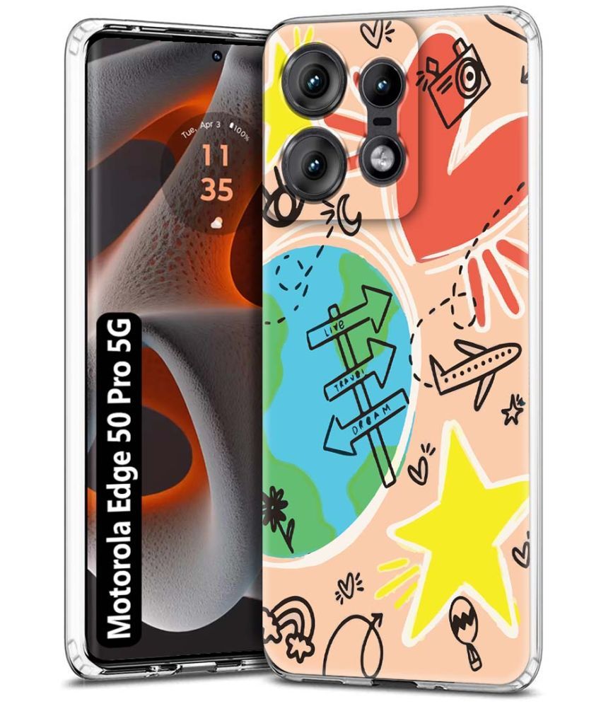     			Fashionury Multicolor Printed Back Cover Silicon Compatible For Motorola Edge 50 Pro 5G ( Pack of 1 )