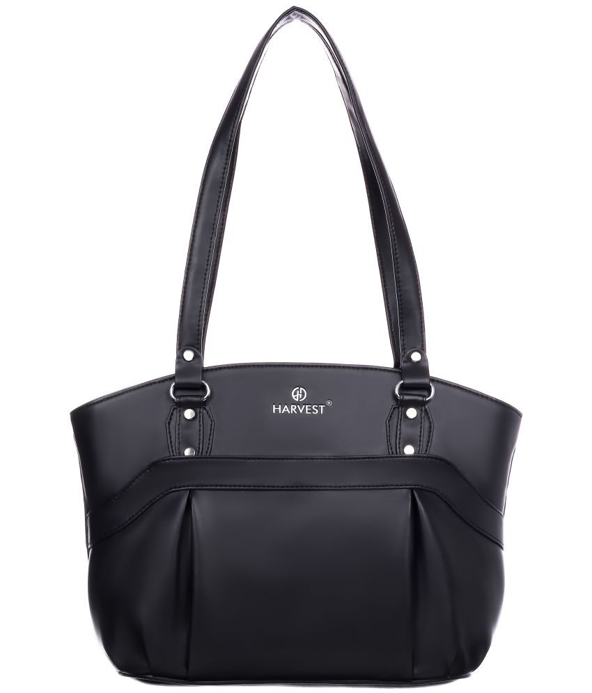     			HARVEST BAGS Black Faux Leather Shoulder Bag