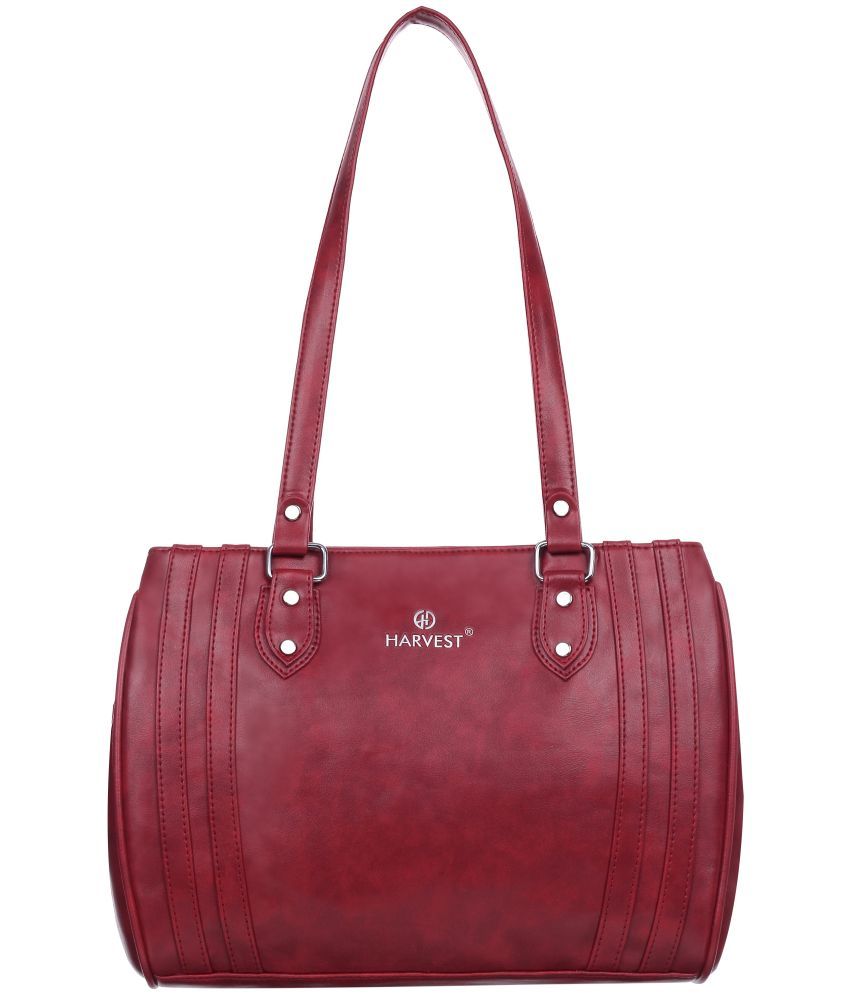     			HARVEST BAGS Maroon Faux Leather Shoulder Bag