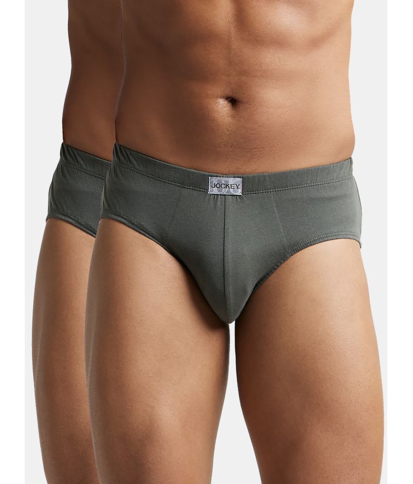     			Jockey 8035 Men Super Combed Cotton Solid Poco Brief - Deep Olive (Pack of 2)