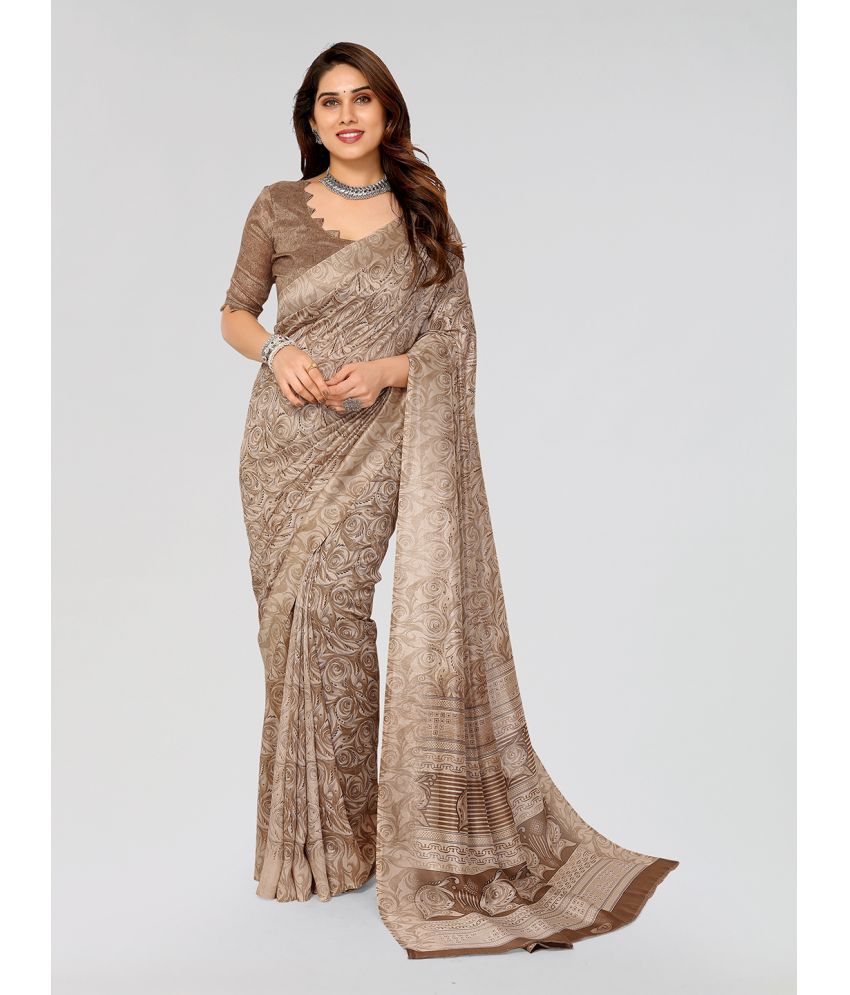     			Kashvi Sarees Silk Blend Printed Saree With Blouse Piece - Beige ( Pack of 1 )