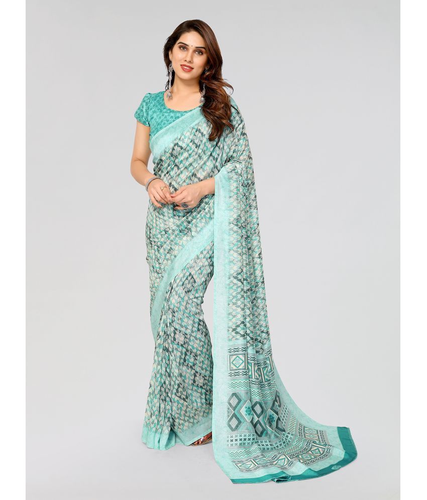     			Kashvi Sarees Silk Blend Printed Saree With Blouse Piece - Light Blue ( Pack of 1 )