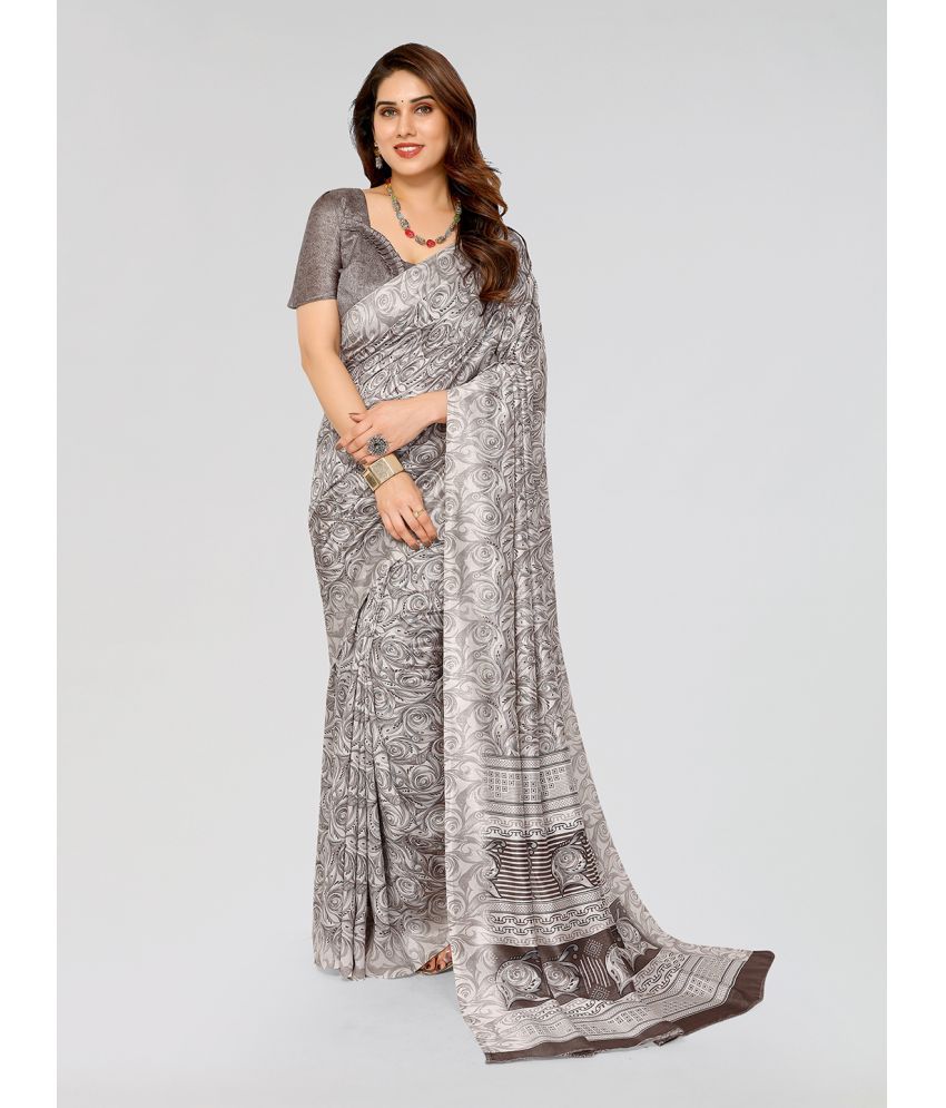     			Kashvi Sarees Silk Blend Printed Saree With Blouse Piece - Grey ( Pack of 1 )