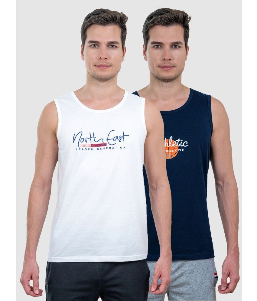     			Lux Cozi Cotton Relaxed Fit Printed Sleeveless Men's T-Shirt - White ( Pack of 2 )