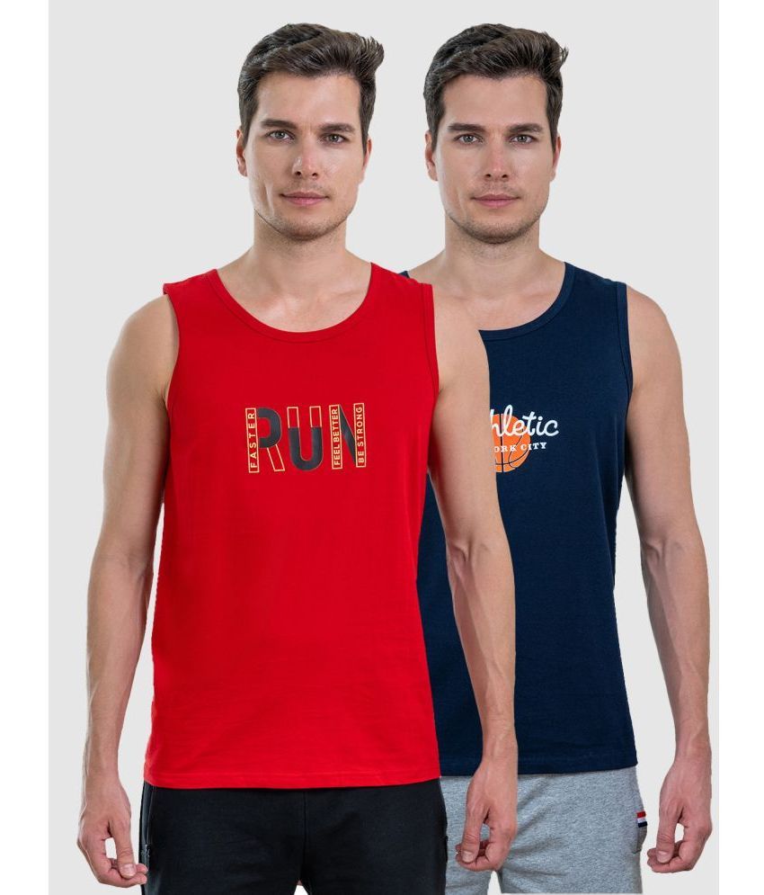     			Lux Cozi Cotton Relaxed Fit Printed Sleeveless Men's T-Shirt - Red ( Pack of 2 )