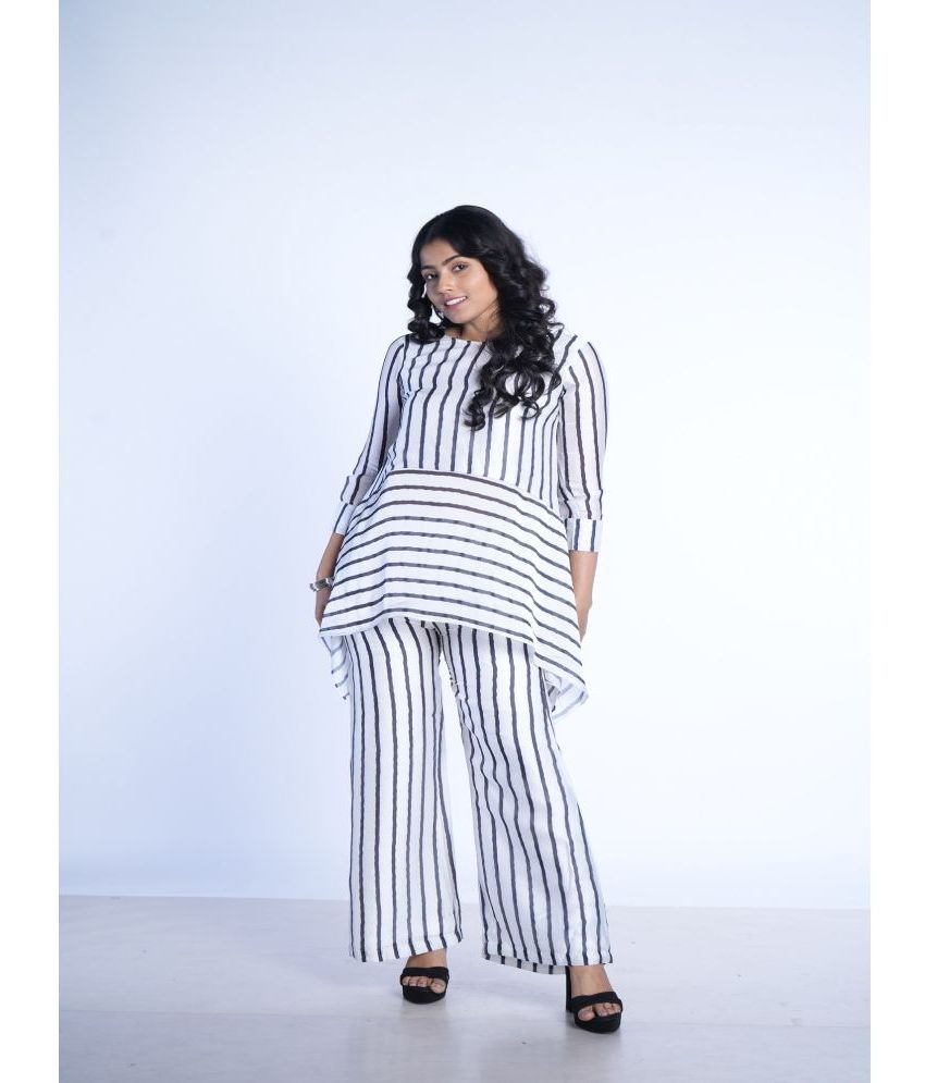     			Q WOMANS PRIDE White Striped Palazzo Top Set