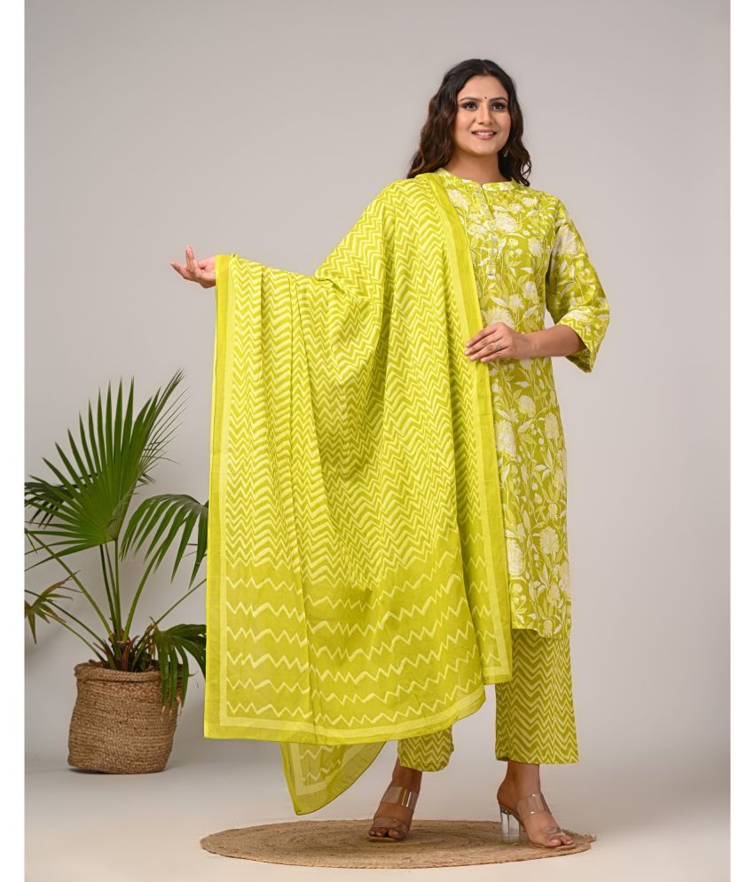     			Swasti Cotton Printed Kurti With Palazzo Women's Stitched Salwar Suit - Green ( Pack of 1 )