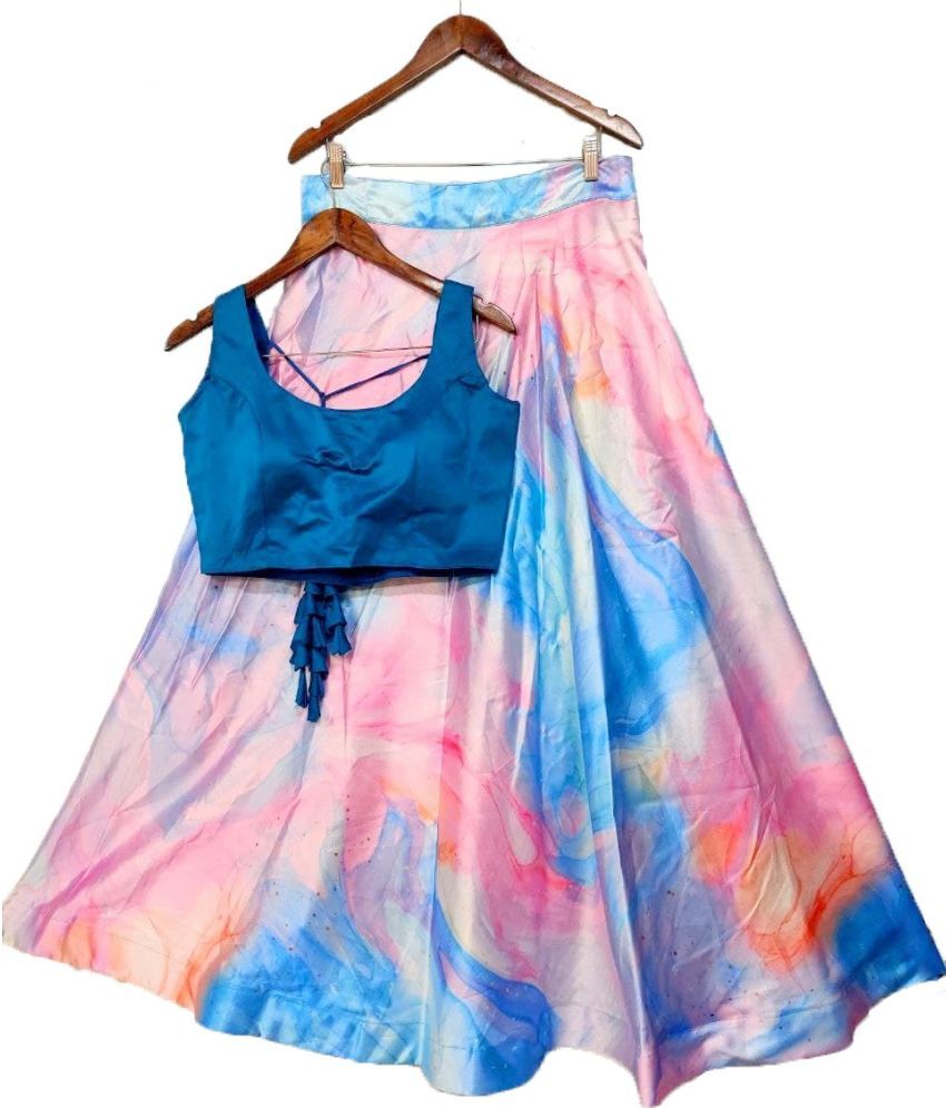     			Trijal Fab Blue Silk Girls Lehenga & Crop Top ( Pack of 1 )