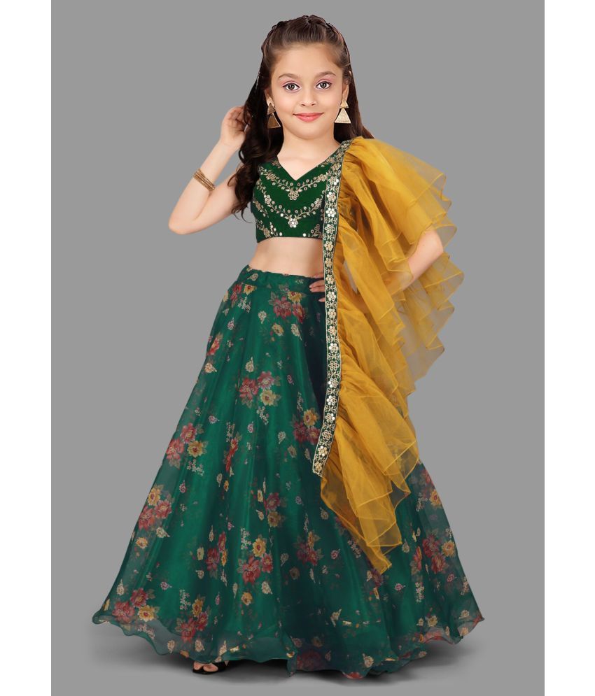     			Trijal Fab Green Organza Girls Lehenga Choli Set ( Pack of 1 )