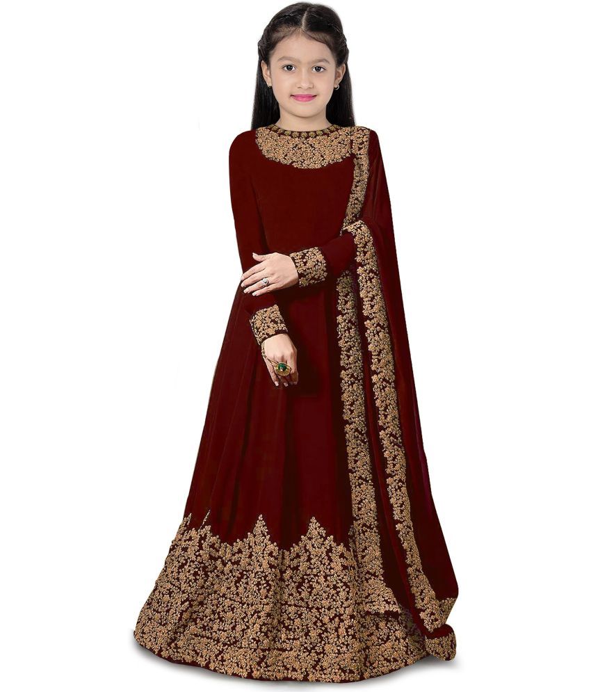     			Trijal Fab Maroon Georgette Girls Gown ( Pack of 1 )