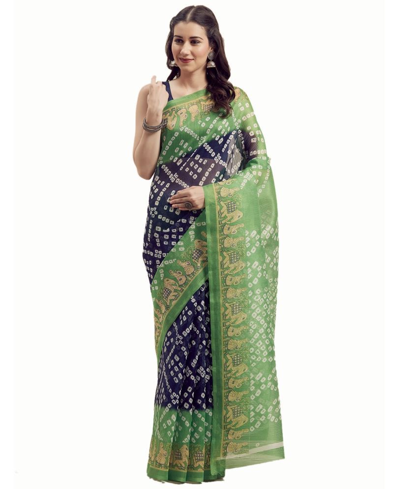    			Vkaran Art Silk Printed Saree With Blouse Piece - Green ( Pack of 1 )