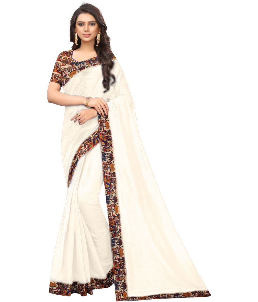     			Vkaran Cotton Silk Colorblock Saree With Blouse Piece - White ( Pack of 1 )