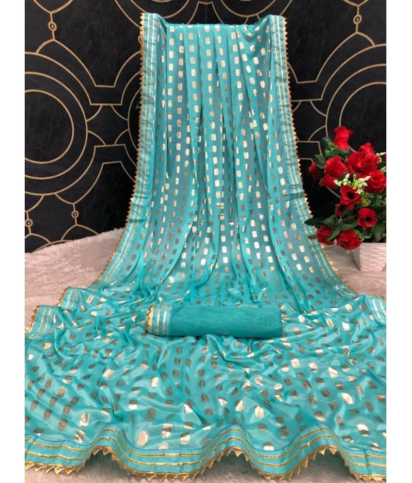     			Vkaran Cotton Silk Colorblock Saree With Blouse Piece - Turquoise ( Pack of 1 )