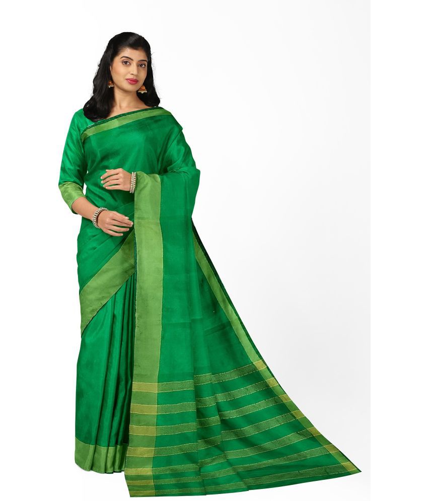     			Vkaran Cotton Silk Colorblock Saree With Blouse Piece - Green ( Pack of 1 )
