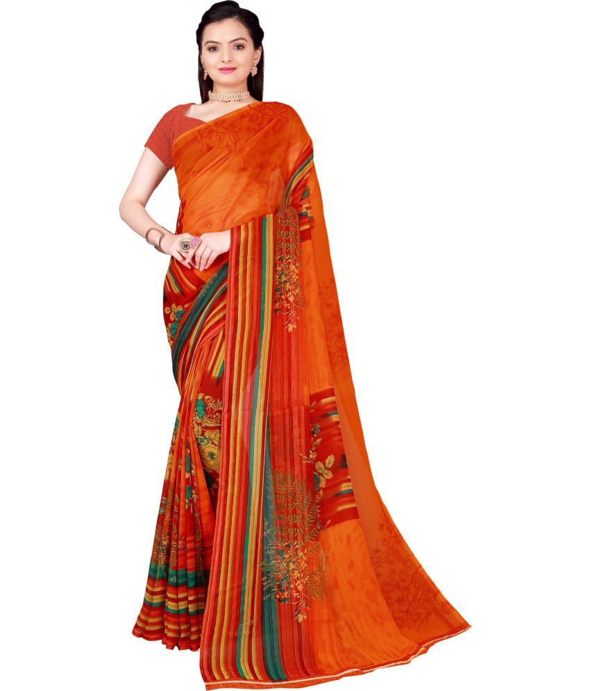     			Vkaran Cotton Silk Colorblock Saree With Blouse Piece - Orange ( Pack of 1 )