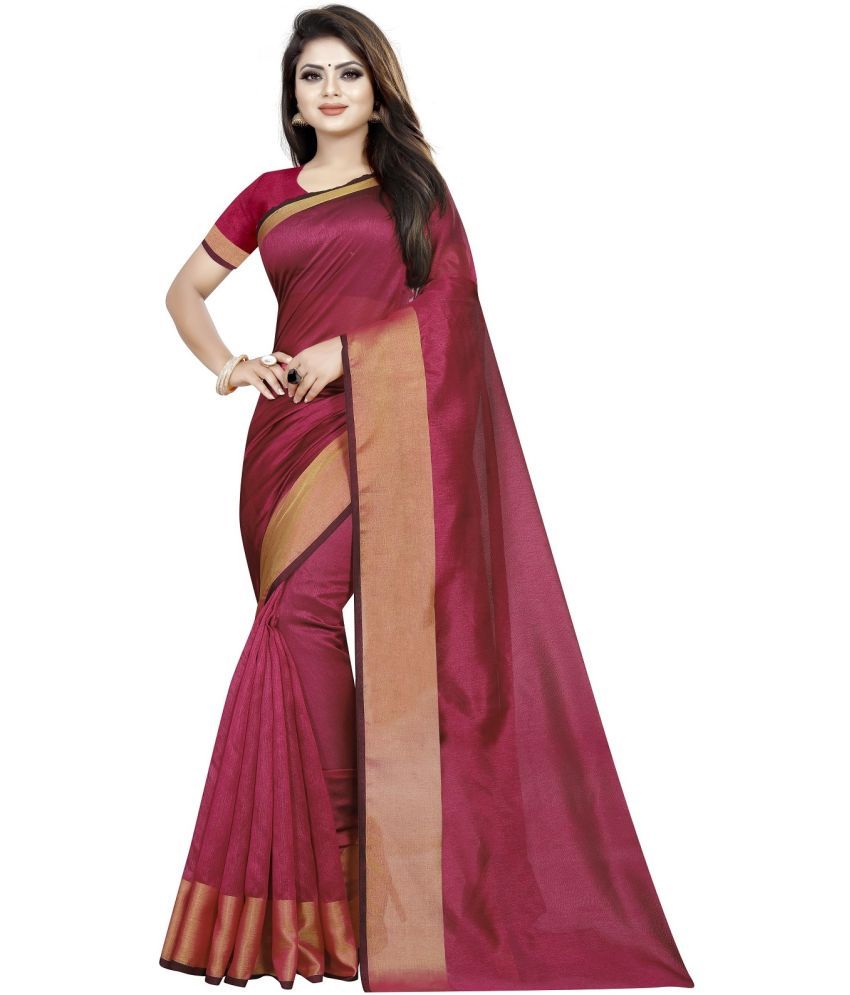     			Vkaran Cotton Silk Solid Saree Without Blouse Piece - Pink ( Pack of 1 )