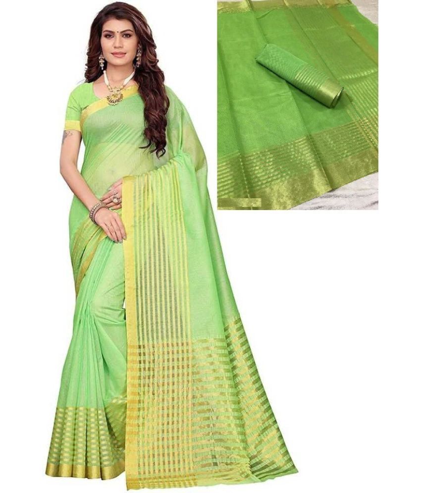     			Vkaran Cotton Silk Solid Saree With Blouse Piece - Green ( Pack of 1 )