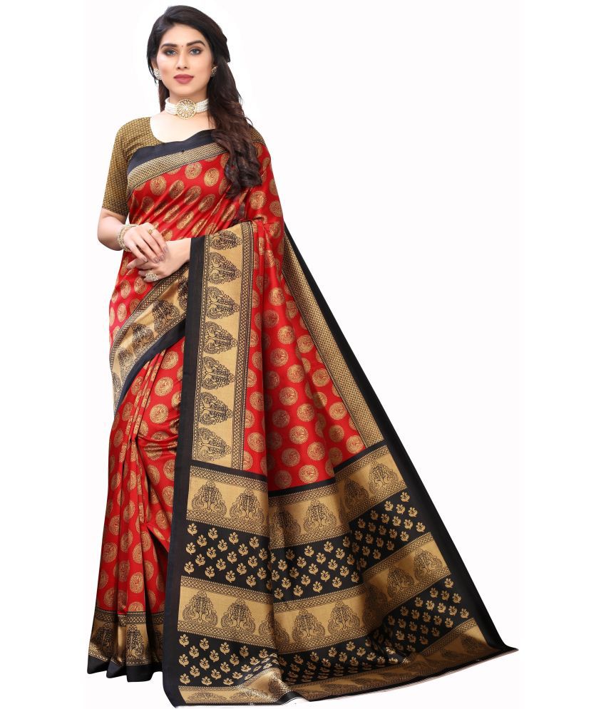     			Vkaran Cotton Silk Solid Saree With Blouse Piece - Red ( Pack of 1 )