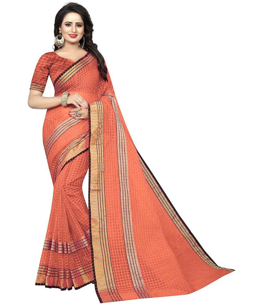     			Vkaran Cotton Silk Solid Saree Without Blouse Piece - Orange ( Pack of 1 )
