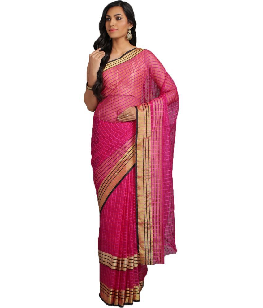     			Vkaran Cotton Silk Solid Saree Without Blouse Piece - Rani ( Pack of 1 )