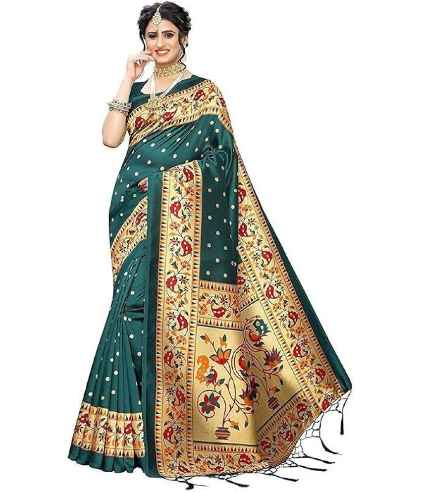     			Vkaran Cotton Silk Woven Saree With Blouse Piece - Rama ( Pack of 1 )