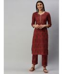 Vaamsi Cotton Printed Kurti With Pants Women's Stitched Salwar Suit - Maroon ( Pack of 1 )