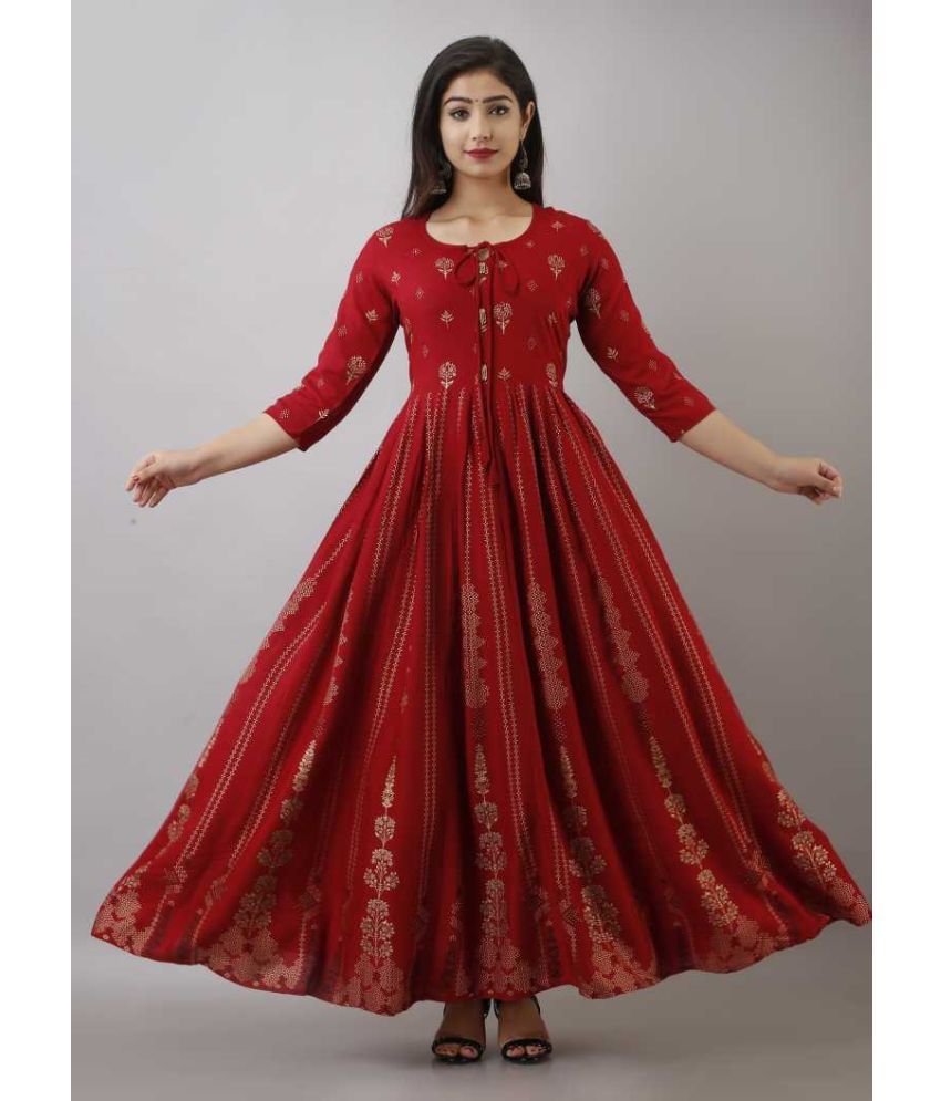     			ANNEIV Rayon Printed Anarkali Women's Kurti - Maroon ( Pack of 1 )