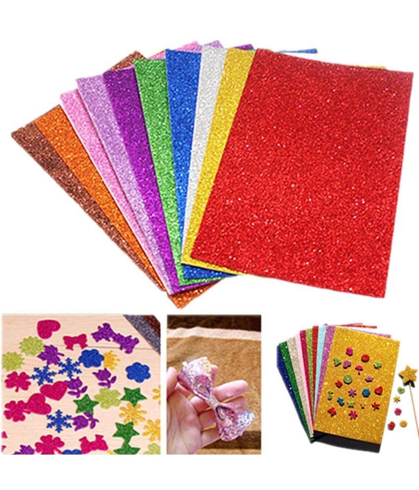     			ECLET A4 Glitter Foam Sheet Sparkles 2 mm Thick 10 Different Color, for Art & Craft