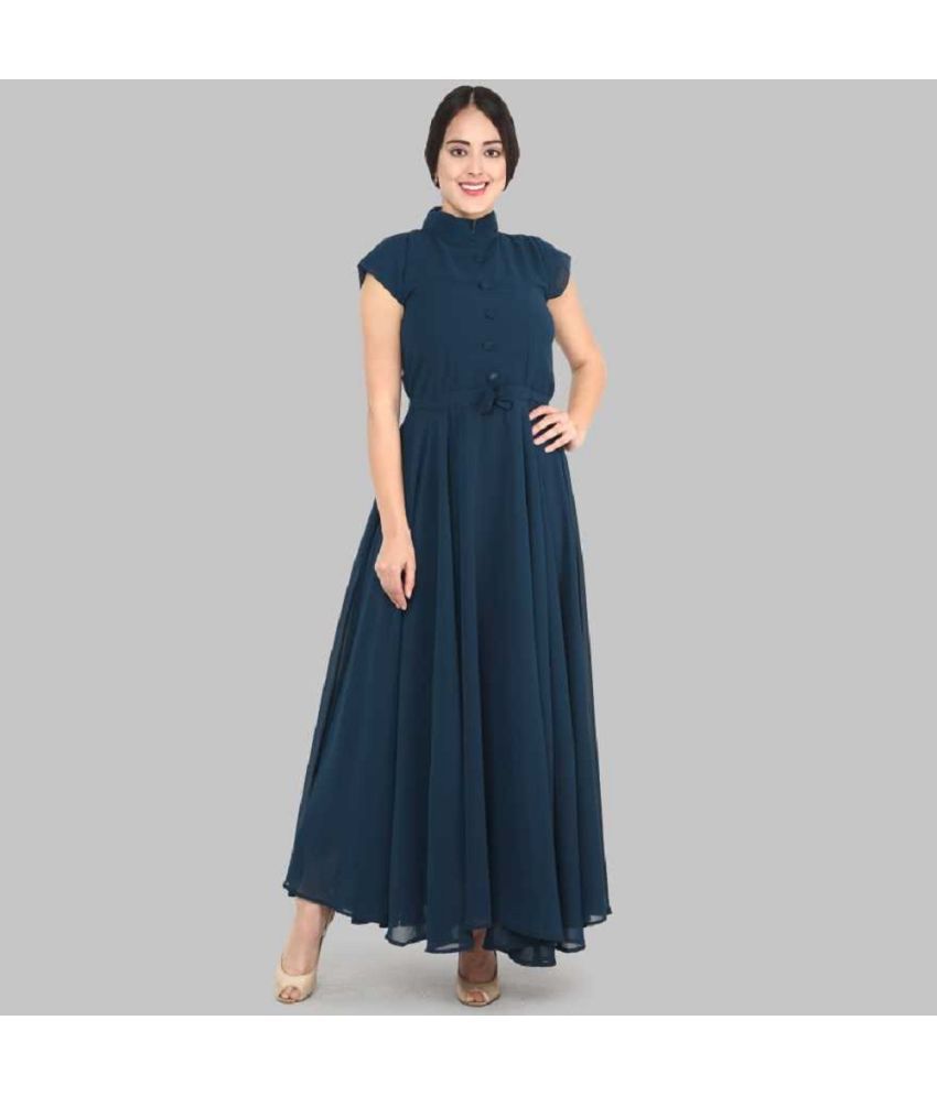     			Krunal Raiyani Georgette Solid Full Length Women's Gown - Blue ( Pack of 1 )