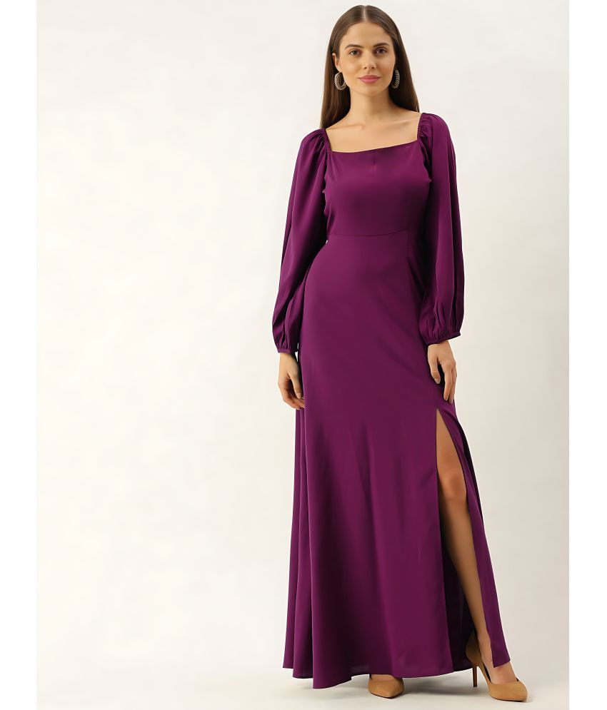     			Krunal Raiyani Polyester Solid Full Length Women's Side Slit Dress - Purple ( Pack of 1 )