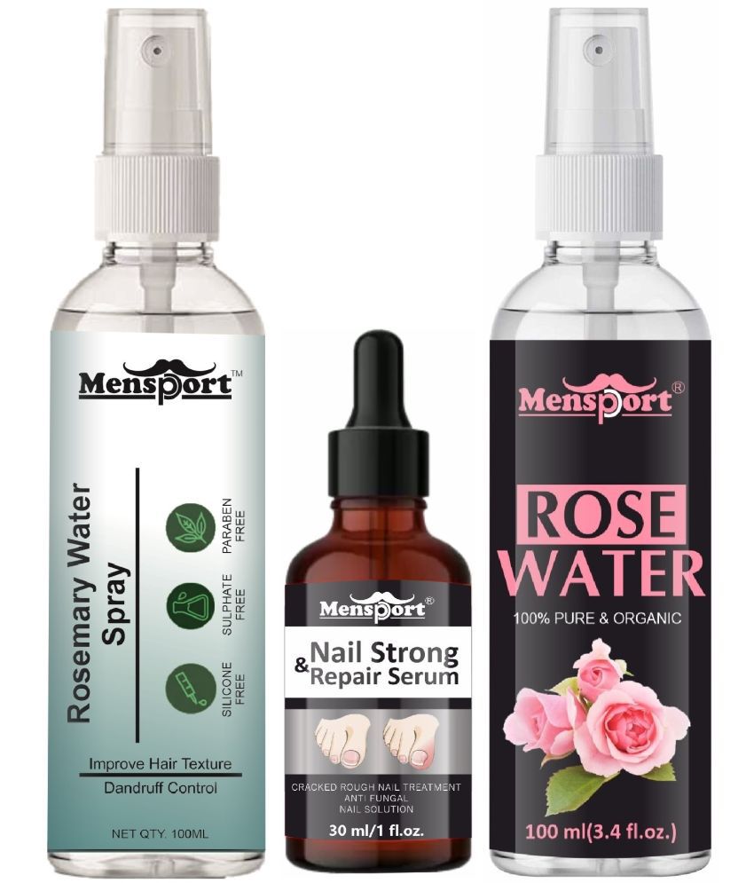     			Mensport Rosemary Water | Hair Spray For Hair Regrowth 100ml, Nail Strong and Repair Serum 30ml & Natural Rose Water 100ml - Set of 3 Items