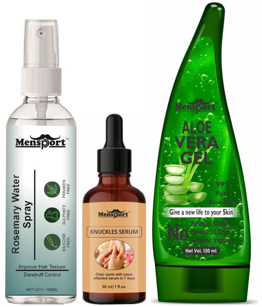     			Mensport Rosemary Water | Hair Spray For Hair Regrowth 100ml, Knuckles Skin Serum (Effective in 7 Days) 30ml & Natural Aloe Vera Gel 130ml - Set of 3 Items