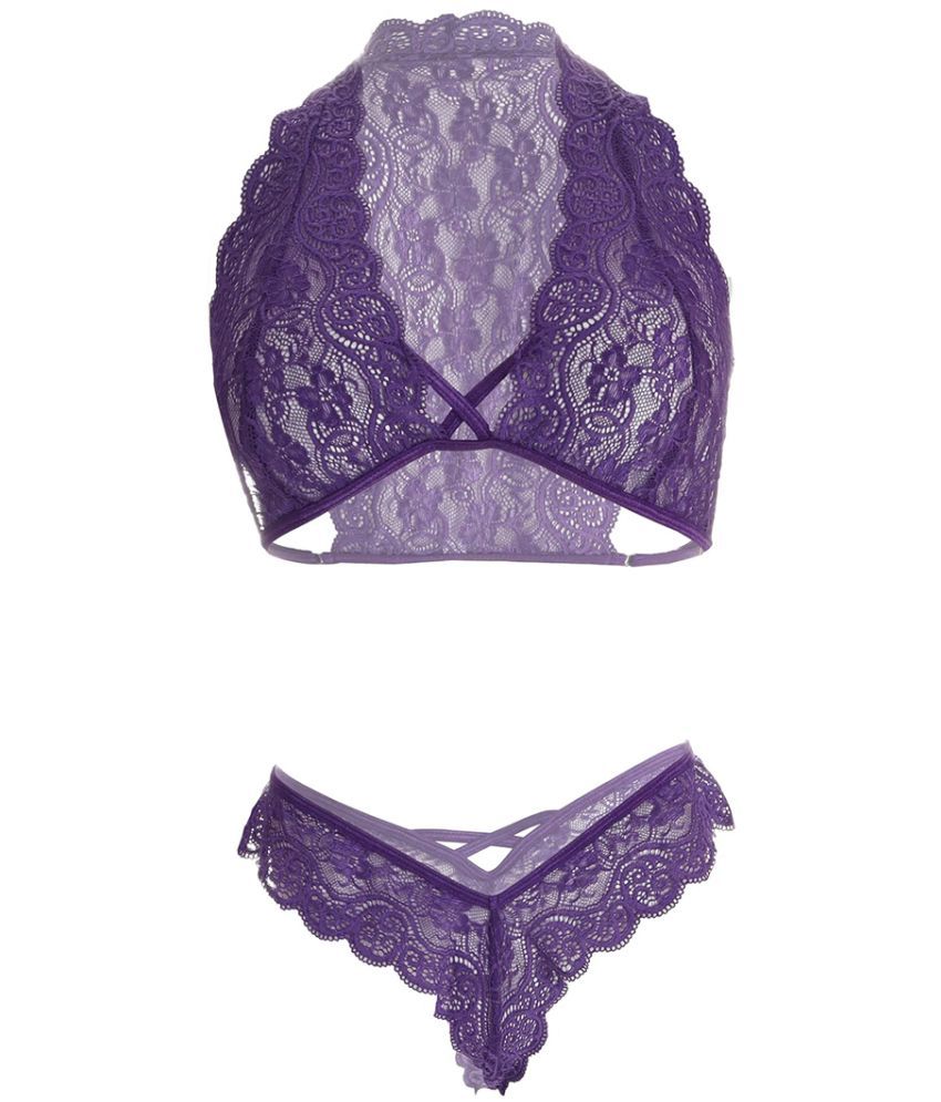     			Purble Purple Lace Women's Bra & Panty Set ( Pack of 1 )