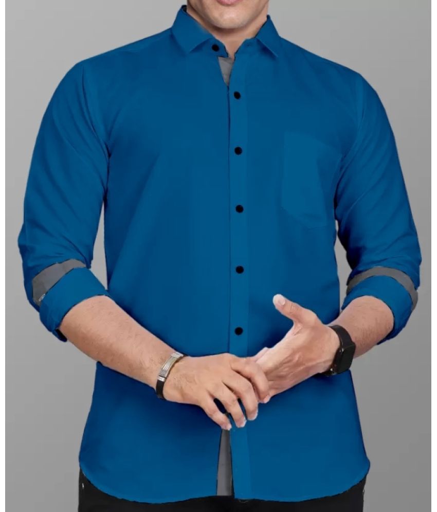     			Supersquad Cotton Blend Regular Fit Solids Full Sleeves Men's Casual Shirt - Blue ( Pack of 1 )