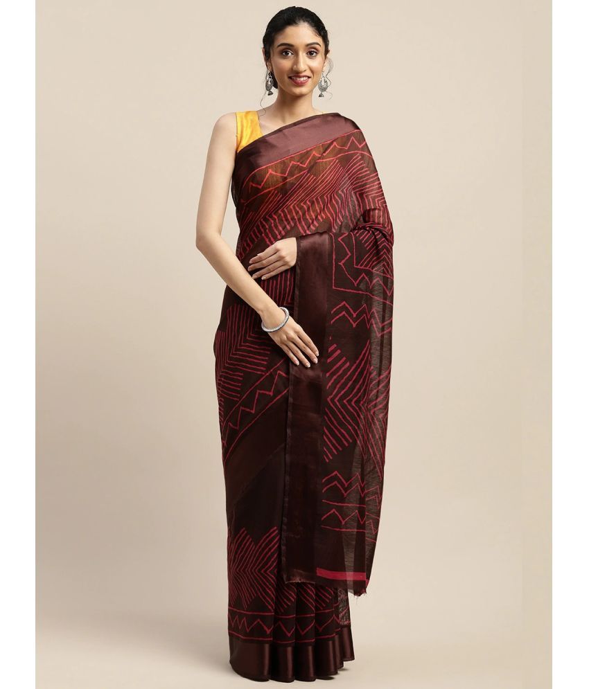     			Vaamsi Art Silk Printed Saree With Blouse Piece - Brown ( Pack of 1 )