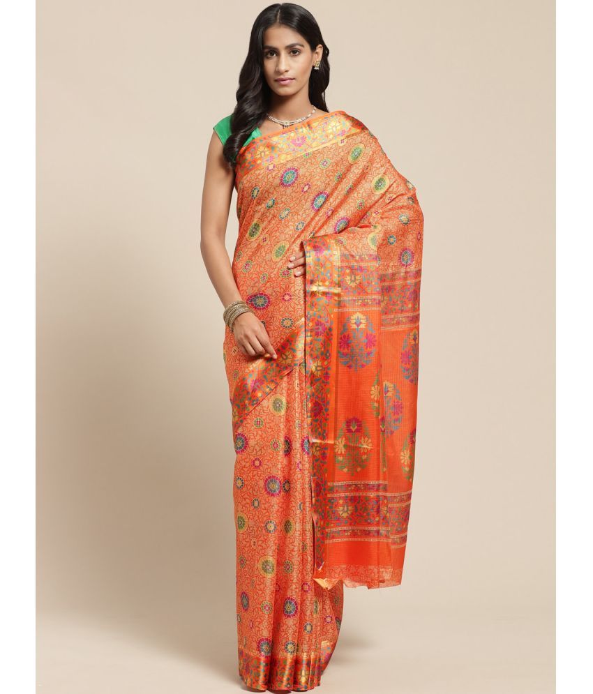     			Vaamsi Cotton Blend Printed Saree With Blouse Piece - Orange ( Pack of 1 )