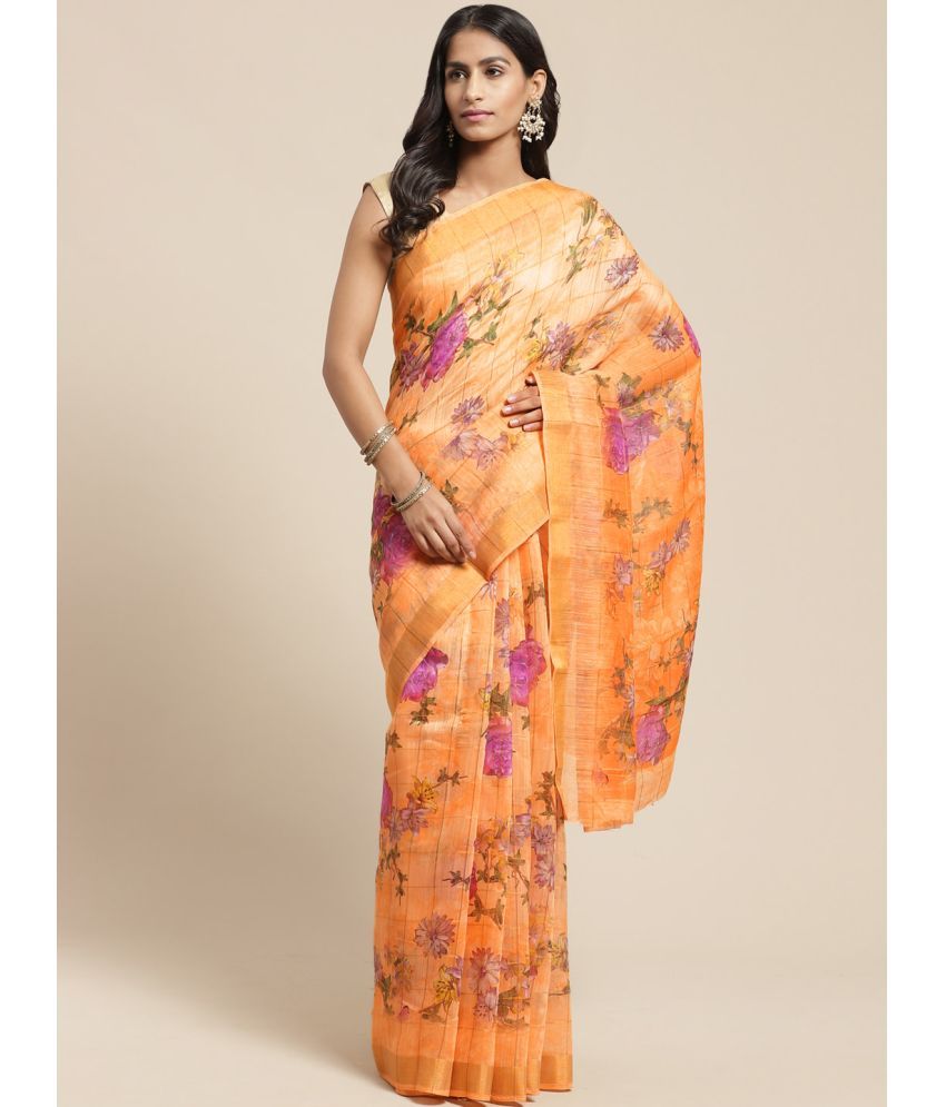     			Vaamsi Cotton Blend Printed Saree With Blouse Piece - Orange ( Pack of 1 )