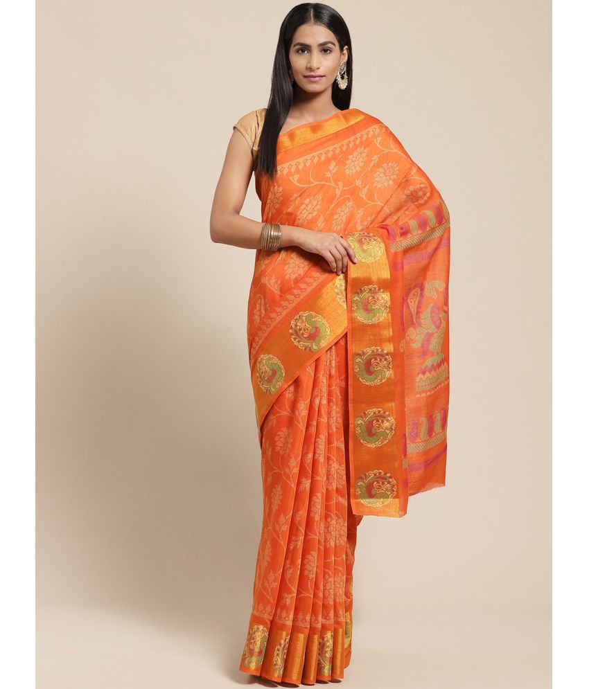     			Vaamsi Cotton Blend Printed Saree With Blouse Piece - Orange ( Pack of 1 )