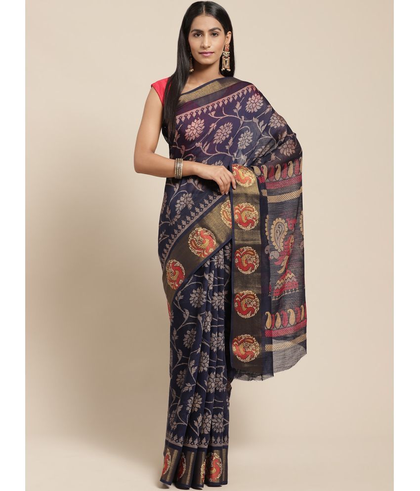     			Vaamsi Cotton Blend Printed Saree With Blouse Piece - Blue ( Pack of 1 )