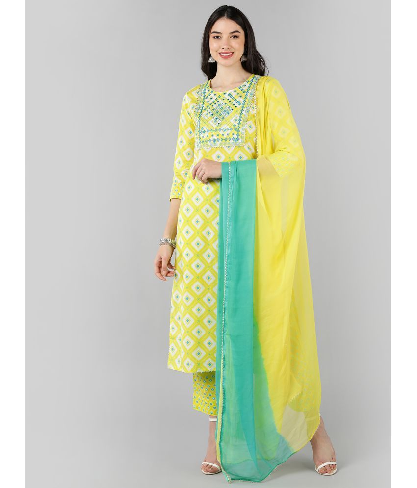     			Vaamsi Cotton Embroidered Kurti With Pants Women's Stitched Salwar Suit - Yellow ( Pack of 1 )